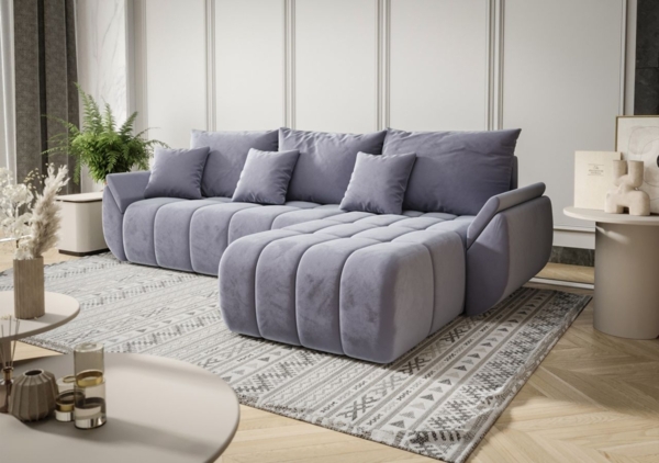 Ecksofa Schlafsofa LOUISE Stoff Monolith Hellblau Ottomane Rechts
