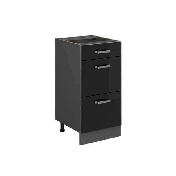 Küchenunterschrank R-Line Schwarz Hochglanz 40 cm mit Schubladen, ohne Arbeitsplatte Vicco Bild 4