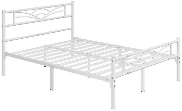 Yaheetech Metallbett mit Lattenrost, Wolkenmuster, Weiß, 140x200 cm