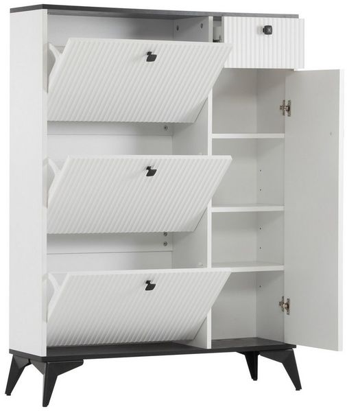 KLAM HOME Schuhschrank Schuhschrank mit 3 Klappen, 1 Schublade und 1 Tür, Schuhregal Schuhkipper schmal, Schuhschrank, H 121 cm / B 90 cm / T 25 cm