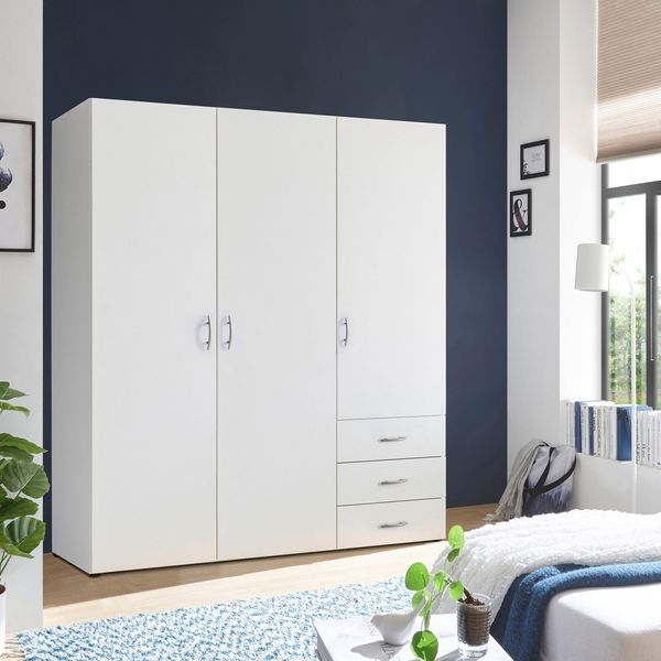 HARRY Kleiderschrank Weiß - Vielseitiger Drehtürenschrank 3-türig für Ihr Schlafzimmer - 150 x 176 x 51 cm (B/H/T)