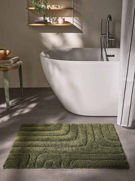 benuta Badematte Dan, Höhe 11 mm, Baumwolle, rechteckig, 100% Baumwolle, handgeknüpft, Geometrisch, Contemporary, Badezimmer