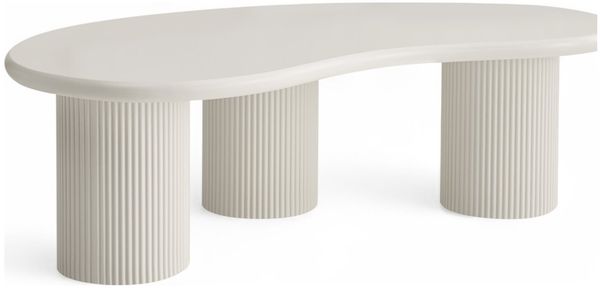 Couchtisch Evan 130 cm Cream White - Moderner ovaler Sofatisch mit Säulenfuß