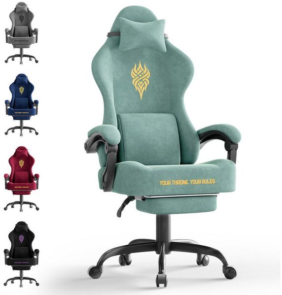 Huracan Gaming-Stuhl Massage Gaming Sessel mit Fußstütze 90-135° Rückenlehne einstellbar, Bürostuhl Ergonomisch,Verstellbarem Lenden- & Kopfkissen,mit Fußstütze