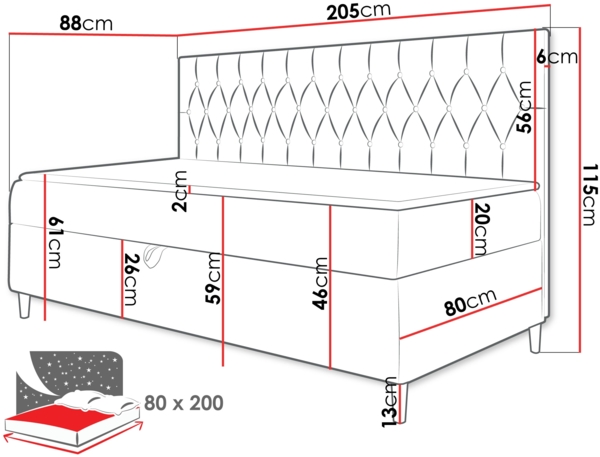 Boxspringbett 'Lenda Junior 2' rosa 80x200 cm Bild 5