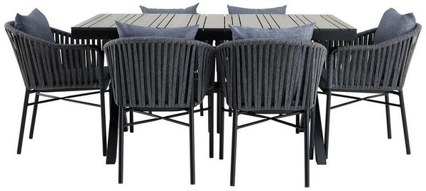 IDIMEX Gartenlounge-Set ISOLA, Garten-Essgruppe, 6 Personen wetterfest aus Alu und Rope schwarz/grau