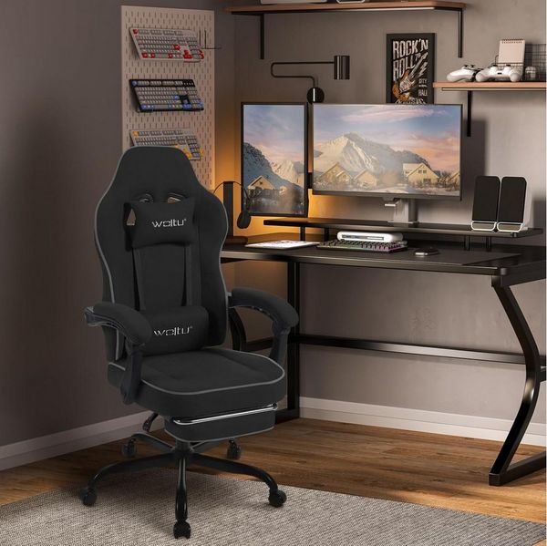 Woltu Gaming-Stuhl (1 St), mit Kopfkissen Lendenkissen Fußstütze ergonomisch, Tech-Stoff