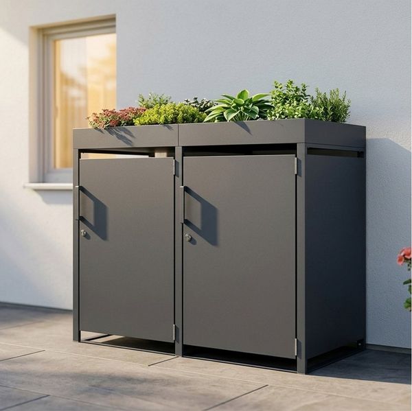 GARLIVO Mülltonnenbox Blaustern Mülltonnenbox mit Pflanzdach 2er 240L, Verschließbare Mülltonnenverkleidung -modernes Design als Sichtschutz
