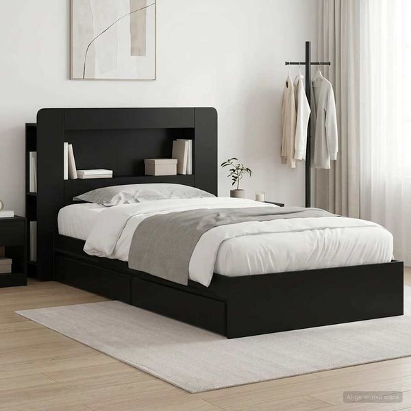vidaXL Bettgestell mit Stauraum Schwarz 90 x 190 cm Holzwerkstoff 3433624