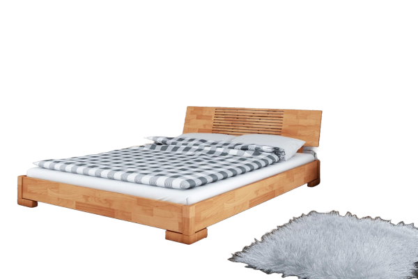 Bett Bento 11 aus Kernbuche massiv 200x200 cm mit Holzkopfteil und Holzbeinen