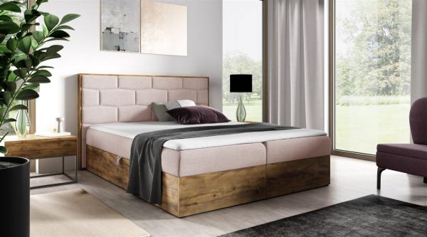 Boxspringbett Bett BEILA 160x200cm Lancelot Eiche Stoff Rosa inkl. Bettkasten