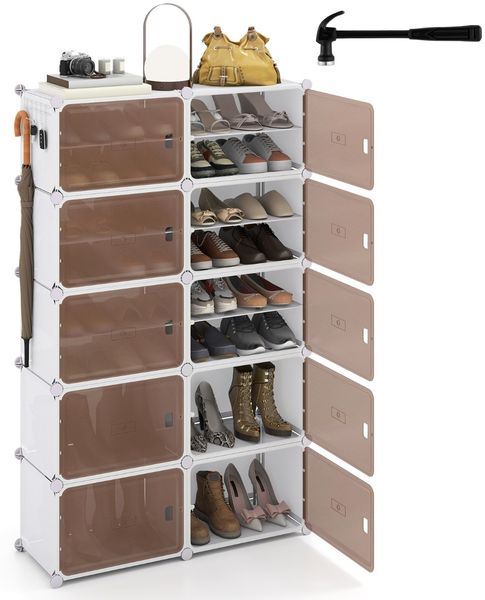 Schuhregal 10-stöckiger Schuhschrank mit herausnehmbaren Regalen stapelbare Schuhboxen für 40 Paar Schuhe