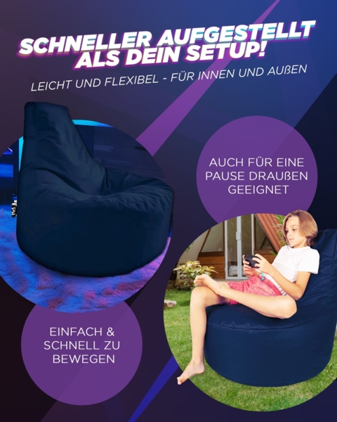 Patchhome Gamer Sitzsack, bereits befüllt, Polyester marine, Ø 75 cm Bild 4