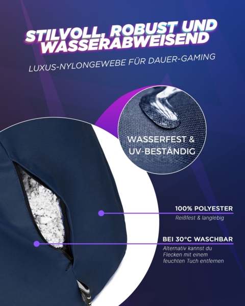 Patchhome Gamer Sitzsack, bereits befüllt, Polyester marine, Ø 75 cm Bild 6