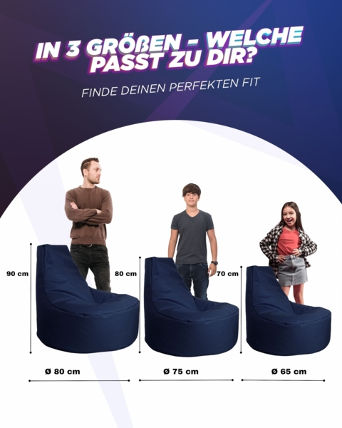 Patchhome Gamer Sitzsack, bereits befüllt, Polyester marine, Ø 75 cm Bild 3