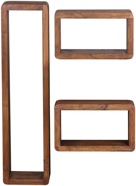 Design Wandregal 3er Set BOHA Massiv Holzregale Sheesham Landhausstil, Rustikales Wandregal-Set Holz, Hängeregal Viereckig Echtholz, Wand-Regale, Hängend Würfel, Regal Wandkästen Eckig Bild 7