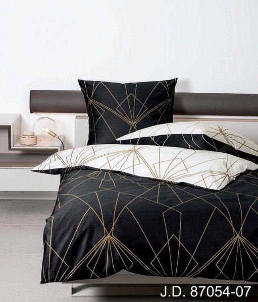 Janine Mako Satin Bettwäsche 2 teilig Bettbezug 155x220 cm Kopfkissenbezug 80x80 cm J. D. 87054-07 bronzebraun schwarz