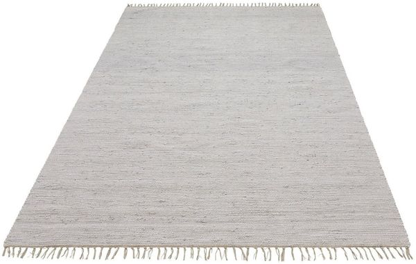 OTTO home Teppich Paul, rechteckig, Höhe: 5 mm, Wendeteppich, Uni, handgewebt, mit Fransen, reine Baumwolle, Läufer