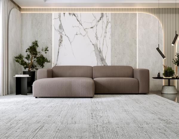 Ecksofa PASADENA, freistehendes Ecksofa, breite Armlehnen, Federsitz - links - Braun Cord