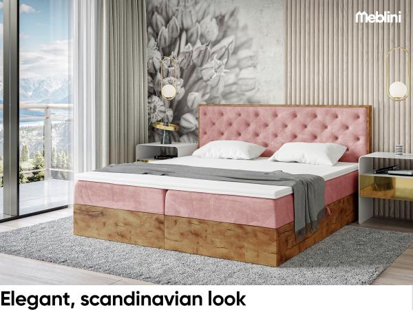 MEBLINI Boxspringbett LOFTY 3 120x200 cm mit Bettkasten - H3/Rosa Samt Polsterbett - Doppelbett mit Topper & Taschenfederkern-Matratze Bild 3