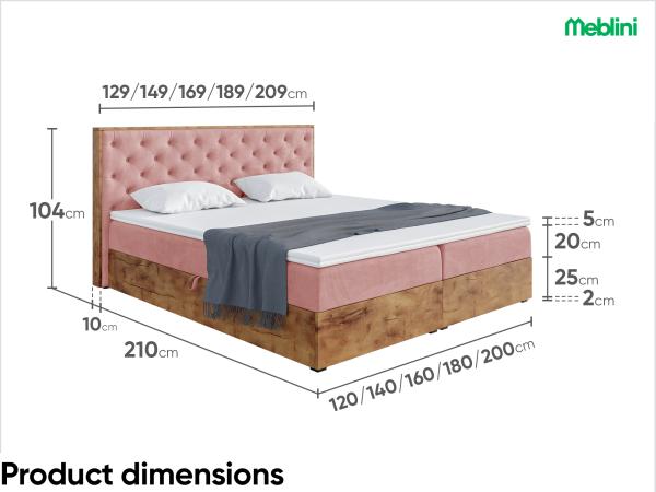 MEBLINI Boxspringbett LOFTY 3 120x200 cm mit Bettkasten - H3/Rosa Samt Polsterbett - Doppelbett mit Topper & Taschenfederkern-Matratze Bild 7