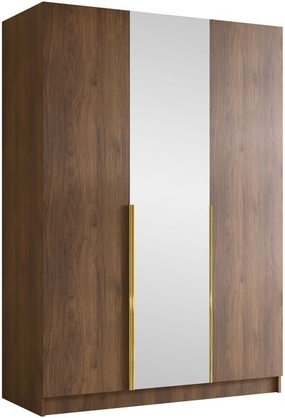Drehtürenschrank Cikzori II, Kleiderschrank mit 3 Türen, Frontspiegel (Farbe: Nuss Warmia / Nuss Warmia + Gold)