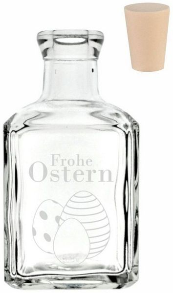 gouveo Trinkflasche 6 Glasflaschen 250 ml Cube mit Gravur Frohe Ostern und Korken (PEK), Oster-Motiv 3
