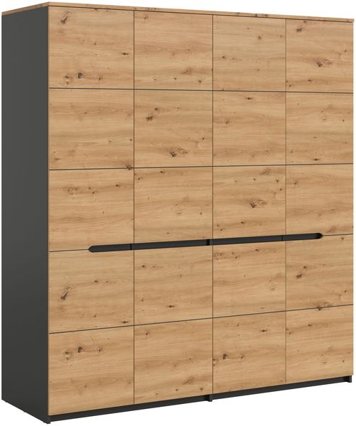 Kleiderschrank Sova 4-türig – Moderner Schrank in Eiche-Optik & Schwarz mit Stauraum