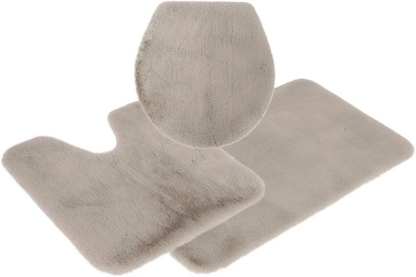 OTTO home Badematte Rabbit Badematten, Badvorleger, Badezimmer Teppich, Höhe 30 mm, rutschhemmend beschichtet, schnell trocknend, strapazierfähig, fußbodenheizungsgeeignet, Polyester, rechteckig, 3-tlg. Stand-WC Set, Kaninchenfell-Haptik, Badteppich, r...