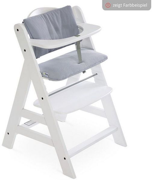 Hauck Hochstuhl Alpha Plus Grey, Mitwachsender Holz Kinderhochstuhl verstellbar mit Sitzauflage & Gurt