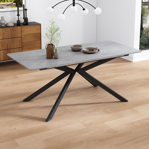 Esstisch aus MDF mit ausziehbarer Tischplatte, 150/180 x 70 x 76 cm, Schwarz/Grau