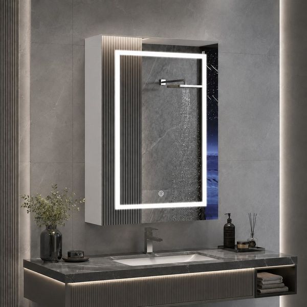 Simurq Badezimmerspiegelschrank Spiegelschrank Bad Mit LED Beleuchtung Und Ablage, Hängeschrank (Set, Badspiegel mit verstellbaren Regalen) 3 Farbtemperatur Dimmbare, Verstellbarem Regal, Wandschrank