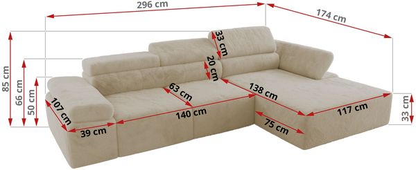 Mks Möbel 'RILASSO' Ecksofa, mit Relax-funktion, Elektrisch verstellbarer Sitz, L-förmige Ecke mit Armlehnen, Wellenfeder, Creme, Stoff, rechts Bild 6