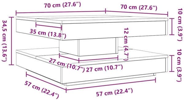 vidaXL Couchtisch 360-Grad Drehbar Altholz-Optik 70x70x34,5 cm 858486 Bild 9