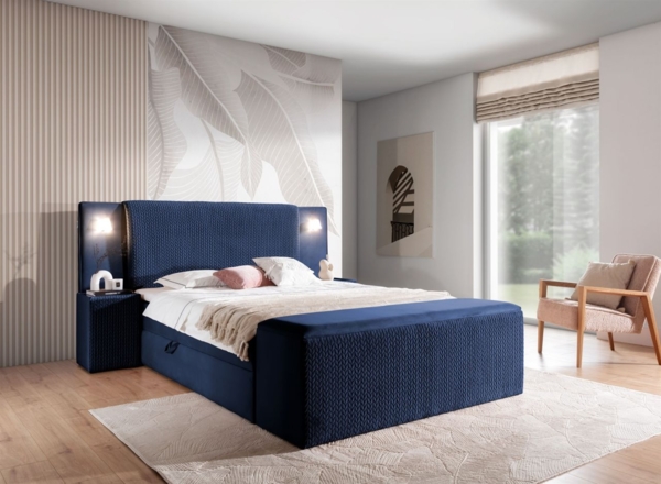 Boxspringbett Bett MARTEN 140x200cm Set. 3 in Stoff Magic Velvet Dunkelblau