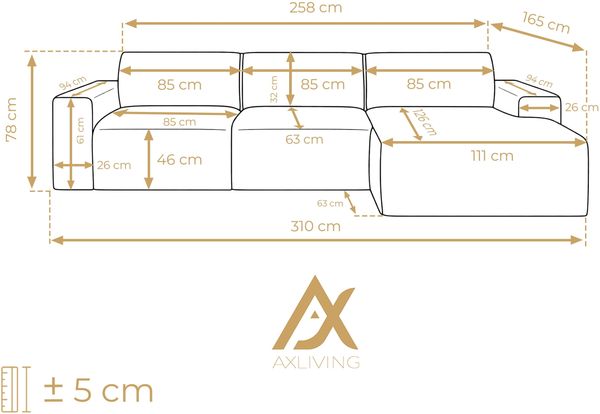 AX LIVING Couch in L Form Corlu Sofa Dunkelgrau für Wohnzimmer 310cm R Bild 7