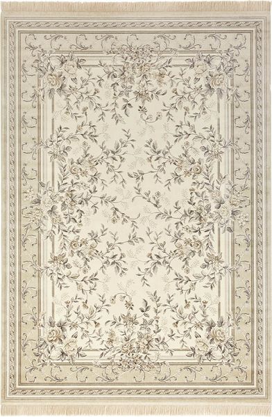 Orientalischer Samt-Teppich Fransen Antik Flowers Creme Beige - 195x300x0,5cm