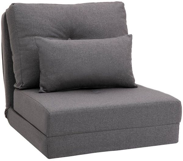 HOMCOM Schlafsofa mit verstellbarer Rückenlehne, Zierkissen, Bodensofa 1 Teile, für Wohnzimmer, Schlafzimmer, Leinen, Dunkelgrau