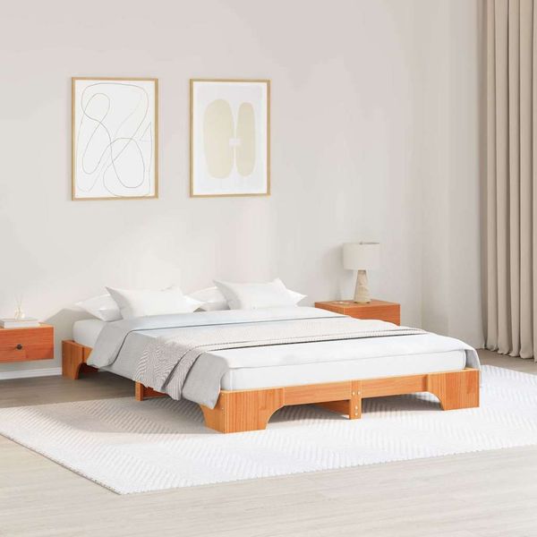 vidaXL Bettrahmen Wachsbraun 150 x 200 cm Massives Kiefernholz 872859