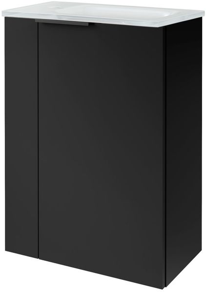 FACKELMANN SBC B.PARIS Gäste WC Waschtisch Set 45 cm breit, Schwarz matt, Waschbecken Glas Weiß, Türanschlag rechts