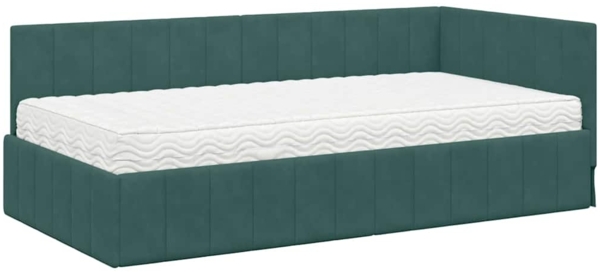vidaXL Eckbettgestell mit Matratze Dunkelgrün 100 x 200 cm Samt 3393870