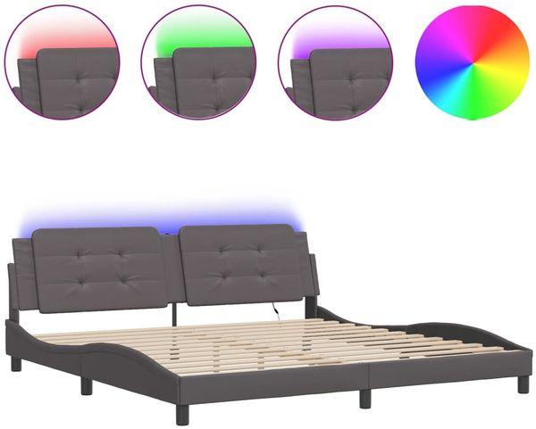 Doppelbett, Bettgestell Modernen mit LED ohne Matratze Grau 200x200 cm d1412e