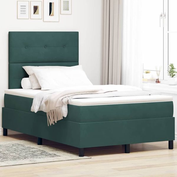 vidaXL Boxspringbett mit Matratze Dunkelgrün 120 x 200 cm Samt 3339827