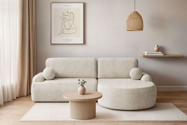 Lookway Ecksofa CLEO CORD Rundes Ecksofa mit Schlaffunktion und Bettkasten