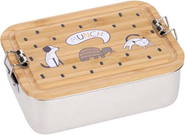 LÄSSIG Lunchbox Bamboo Happy Prints, Bambus, Edelstahl, (1-tlg), mit Holzdeckel