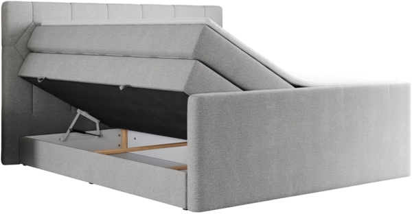 Boxspringbett KING EIGAR, mit einer Doppelmatratze, einem genähten Kopfteil - 120x200 - Hellgrau Stoff - H4 Bild 4