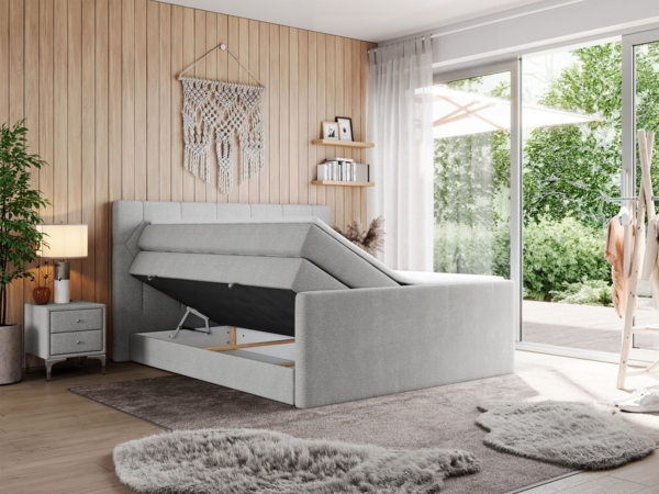 Boxspringbett KING EIGAR, mit einer Doppelmatratze, einem genähten Kopfteil - 120x200 - Hellgrau Stoff - H4 Bild 2