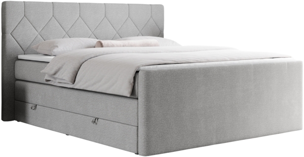 Boxspringbett KING EIGAR, mit einer Doppelmatratze, einem genähten Kopfteil - 120x200 - Hellgrau Stoff - H4 Bild 3
