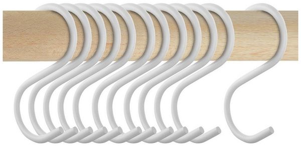 SO-TECH® S-Haken für Rundstäbe bis Ø 30 mm für Garderoben, Küchenreling uvm, (Spar-Set, 12-St), Weiß Satin pulverbeschichtet