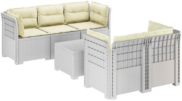 vidaXL 5-Sitzer Gartensofa mit Kissen Rattan-Look PP Weiß 3443914